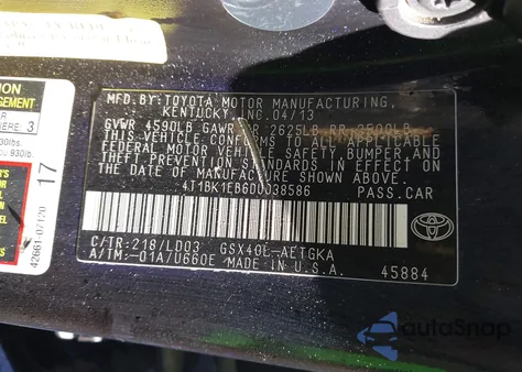 2013 Toyota Avalon Xle from USA, damaged, VIN 4T1BK1EB6DU038586